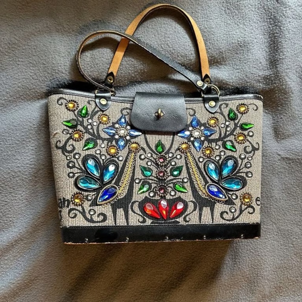 Embellished Black and Tan Women's Bag